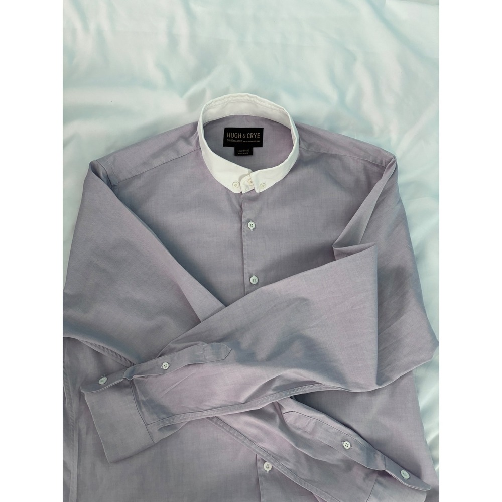 Hugh & Crye Mens Tall Broad Cotton Club Collar Button Down Shirt Lavender Purple